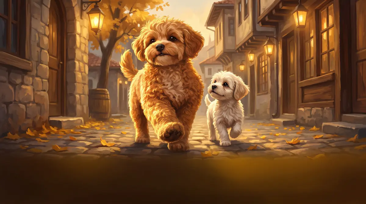 Cookie and her brother Leon walking through Baščaršija at golden hour